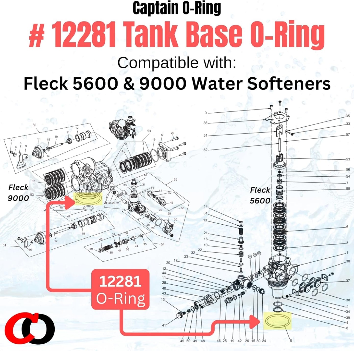 Junta tórica base tanque suavizante Fleck 5600 9000 pack 2