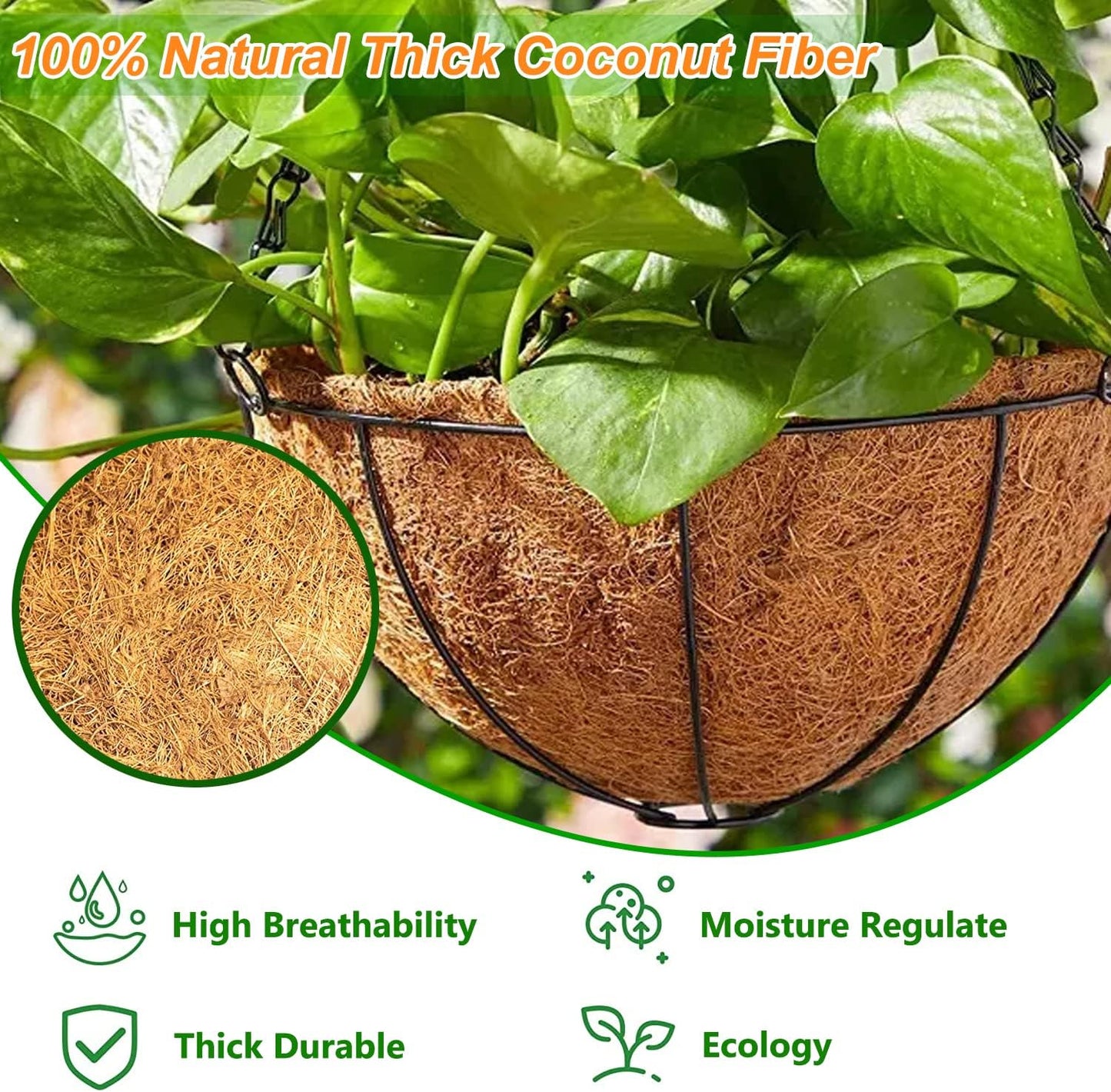 Forros redondos de coco 100% natural para cestas colgantes 16pulg