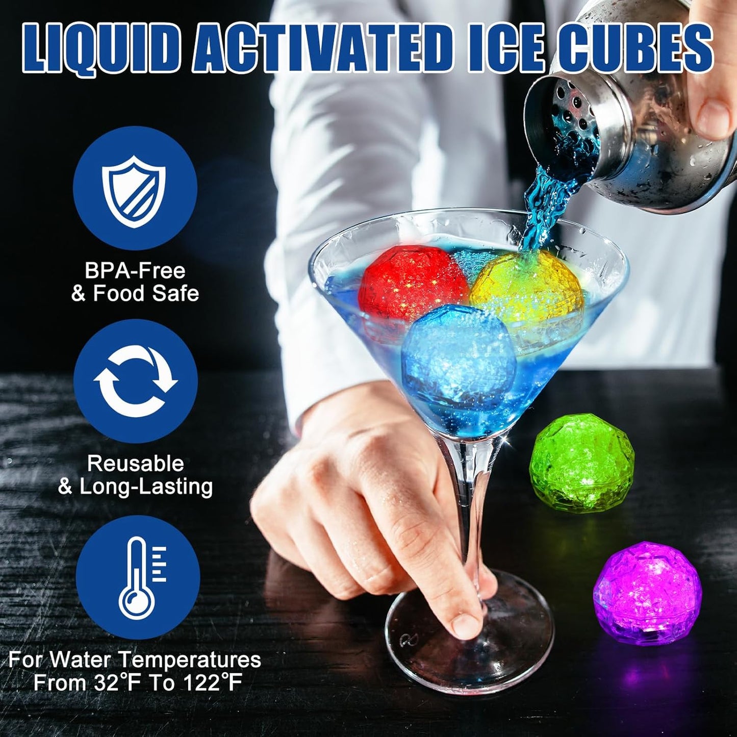 Cubos hielo LED reutilizables paquete 120 para bebidas bar fiestas