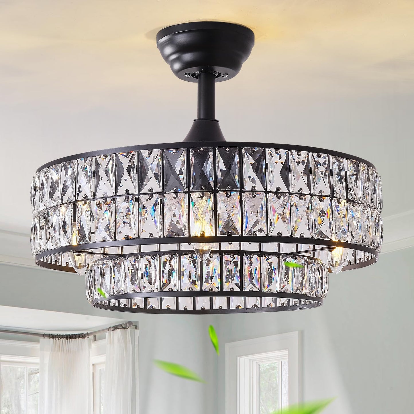 Ventilador techo negro 20pulg luz cristal 6 velocidades