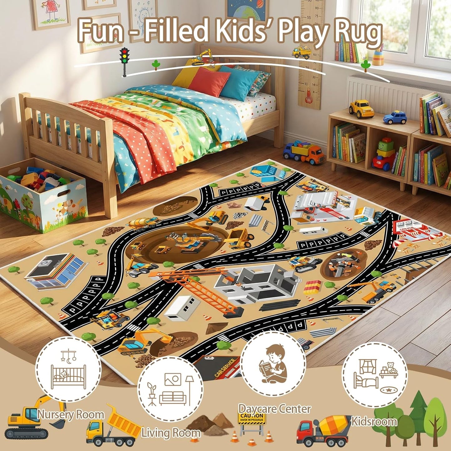 Alfombra antideslizante para niños 5x7ft lana sintética