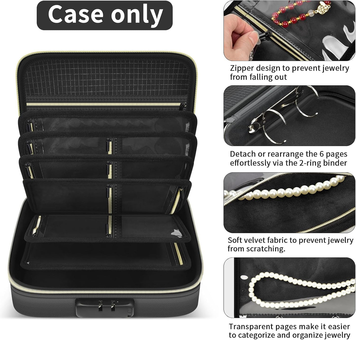 Estuche joyas viaje ignífugo con 6 paginas transparentes