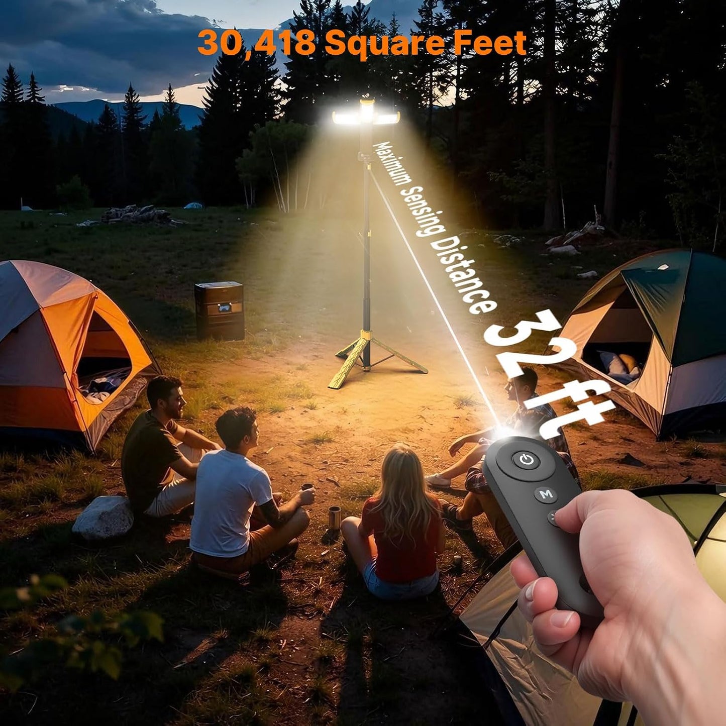 Luz campamento control remoto 18000mAh LED 6pulg 3 cabezales amarillo