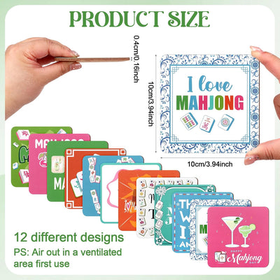 12 posavasos de Mahjong 3.94 x 3.94 pulgadas coloridos para decoración de mesa de bebidas
