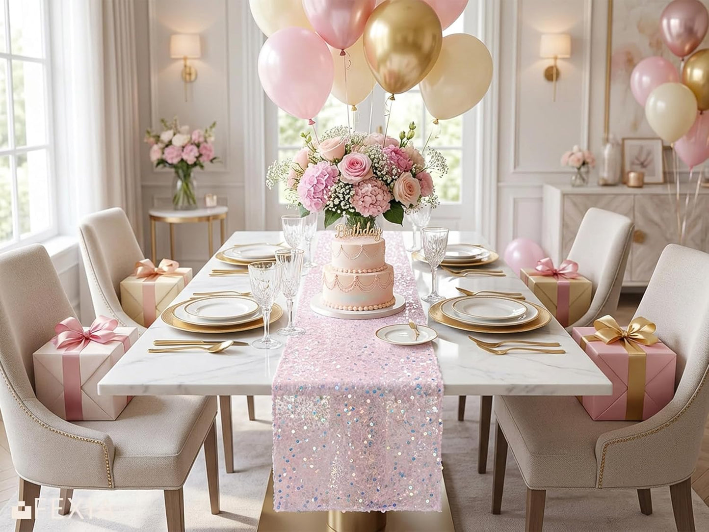 Table runner de encaje rosa para mesa de boda y fiestas