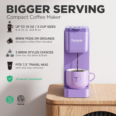 Cafetera una porción 16oz 5 tamaños compacta lavanda