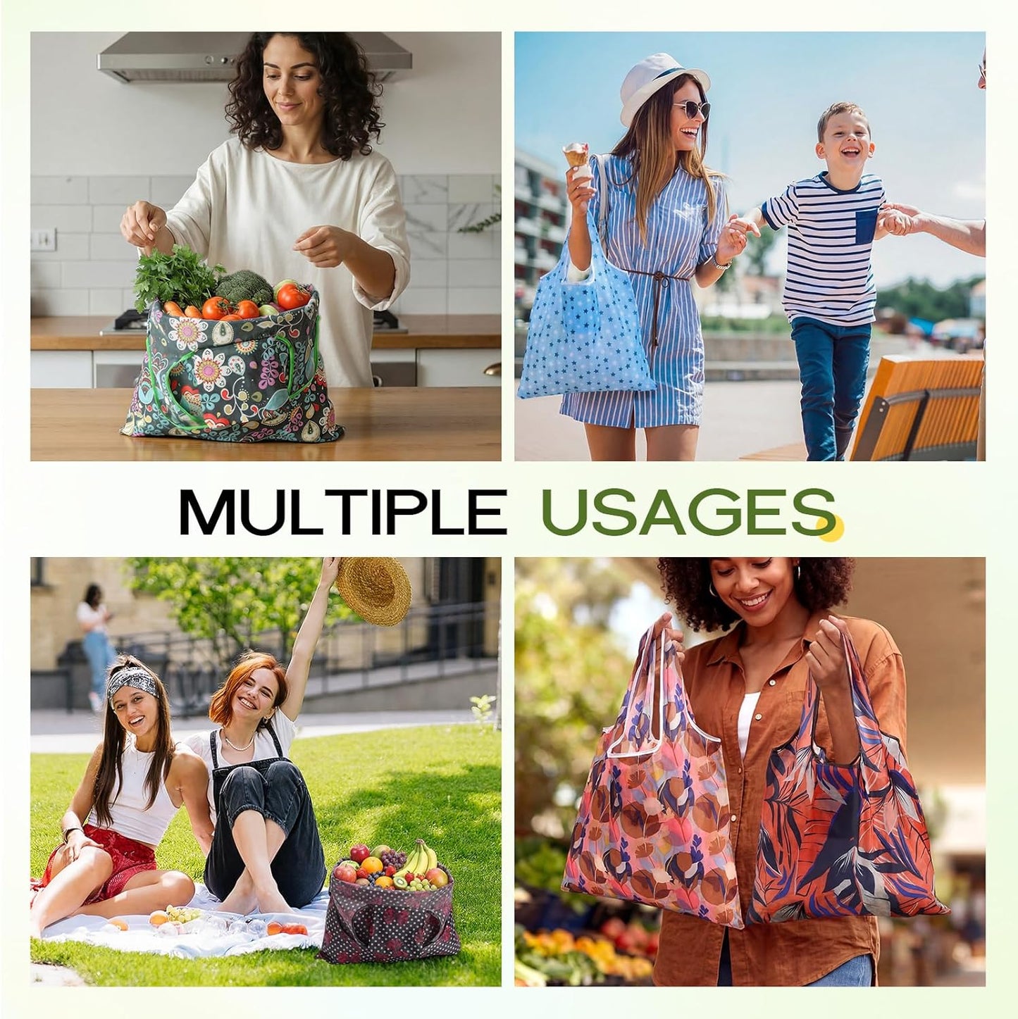100 Bolsas Comestibles Plegables Extragrandes Reutilizables con Asa