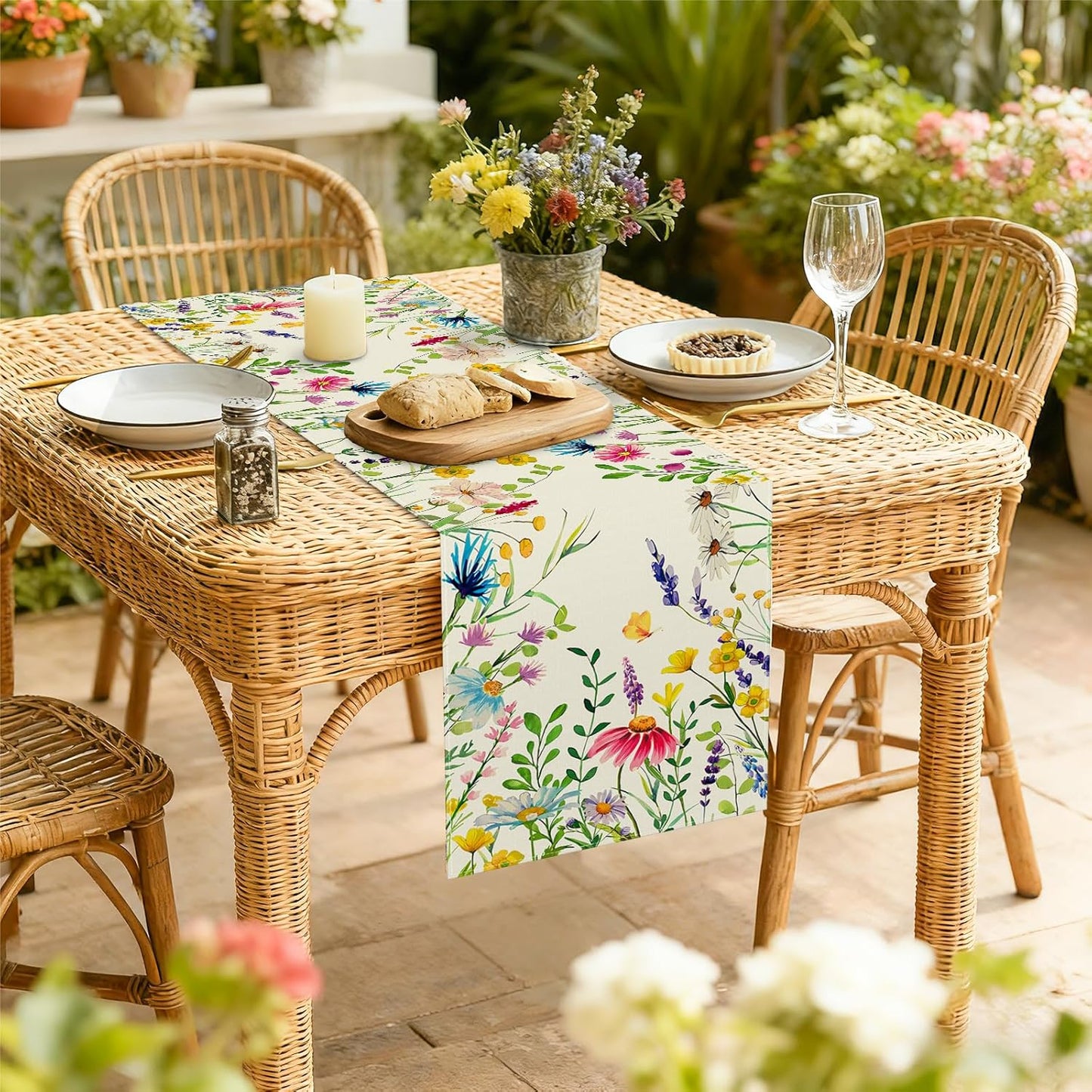Camino de mesa floral primavera verano con margaritas lavanda 13 x 72 pulgadas