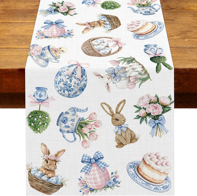 Camino mesa Pascua azul porcelana Toile de Jouy decoración hogar