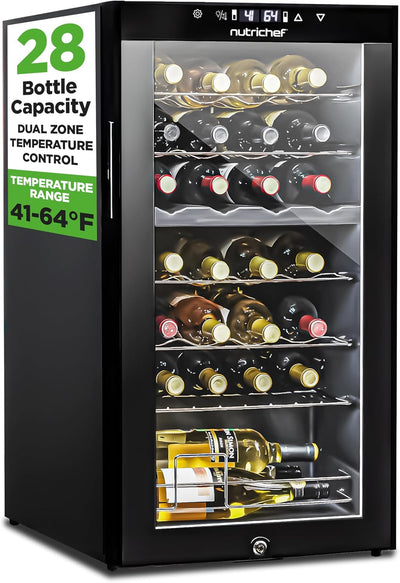 Refrigerador de vino 28 botellas doble zona ajustable 41-64°F