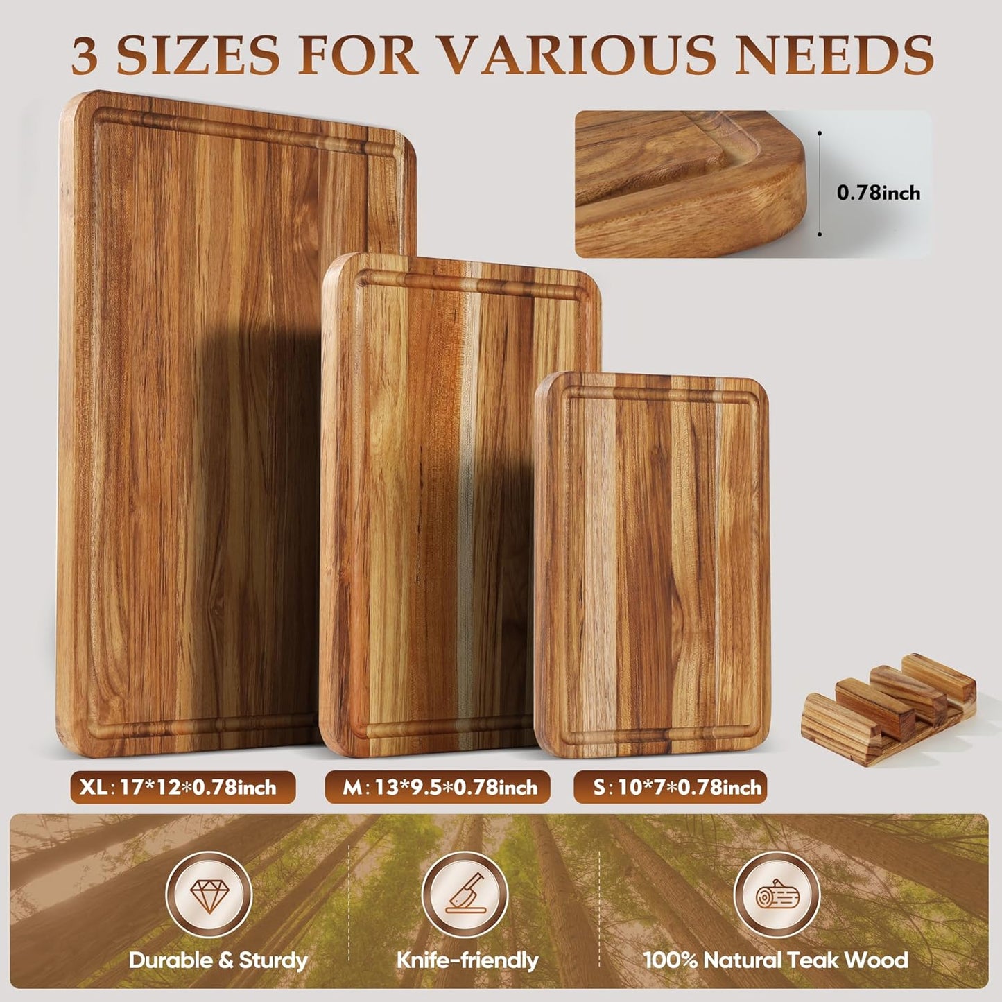 Set 3 Tablas Cortar Teca No Tóxicas Resistentes