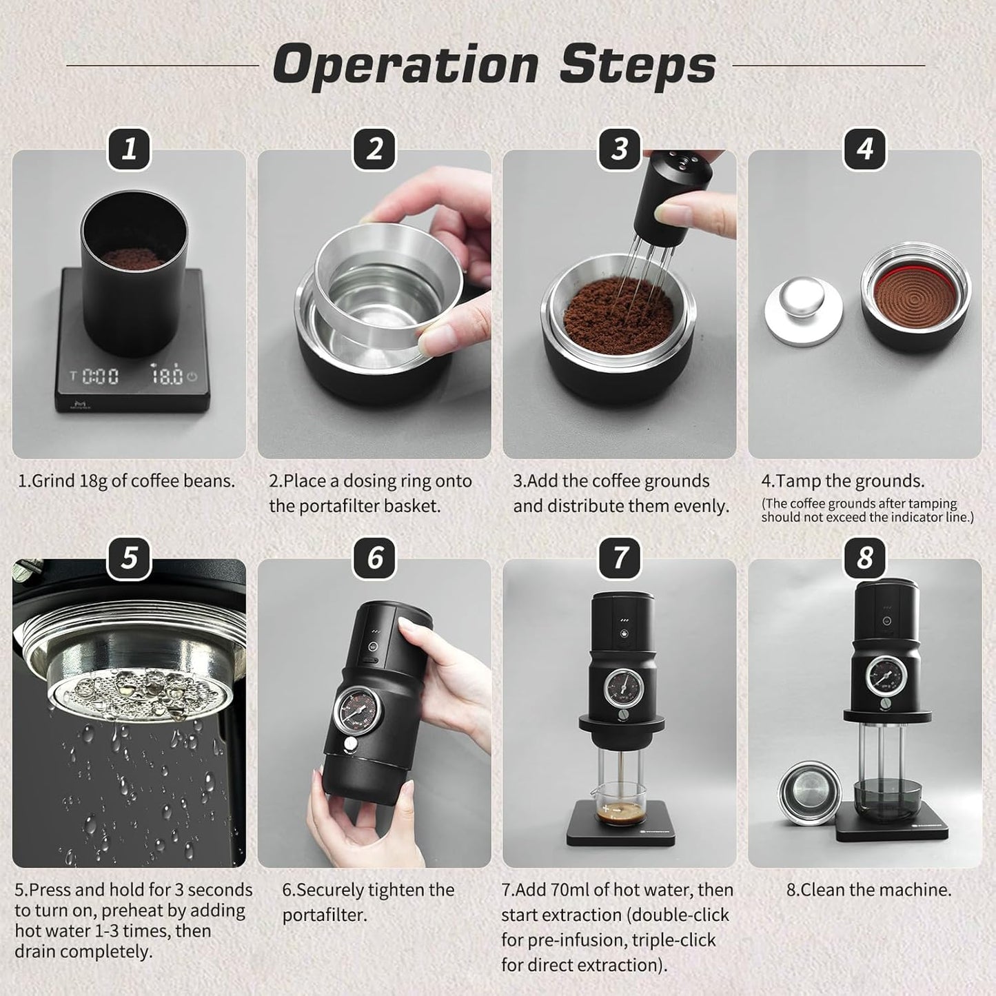 Máquina café expreso portátil USB-C presión ajustable negro