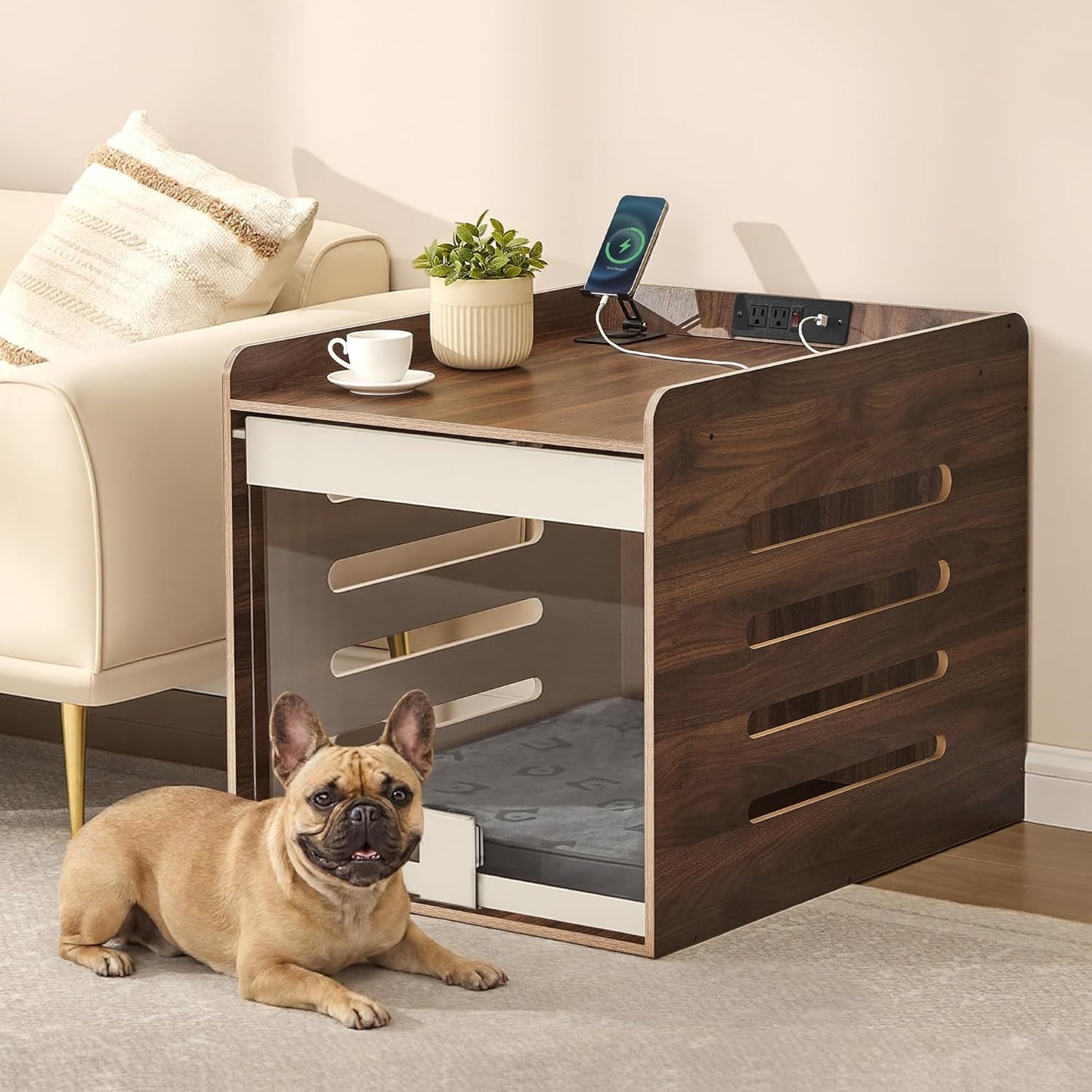 Mueble perros mediano puerta acrílica nogal