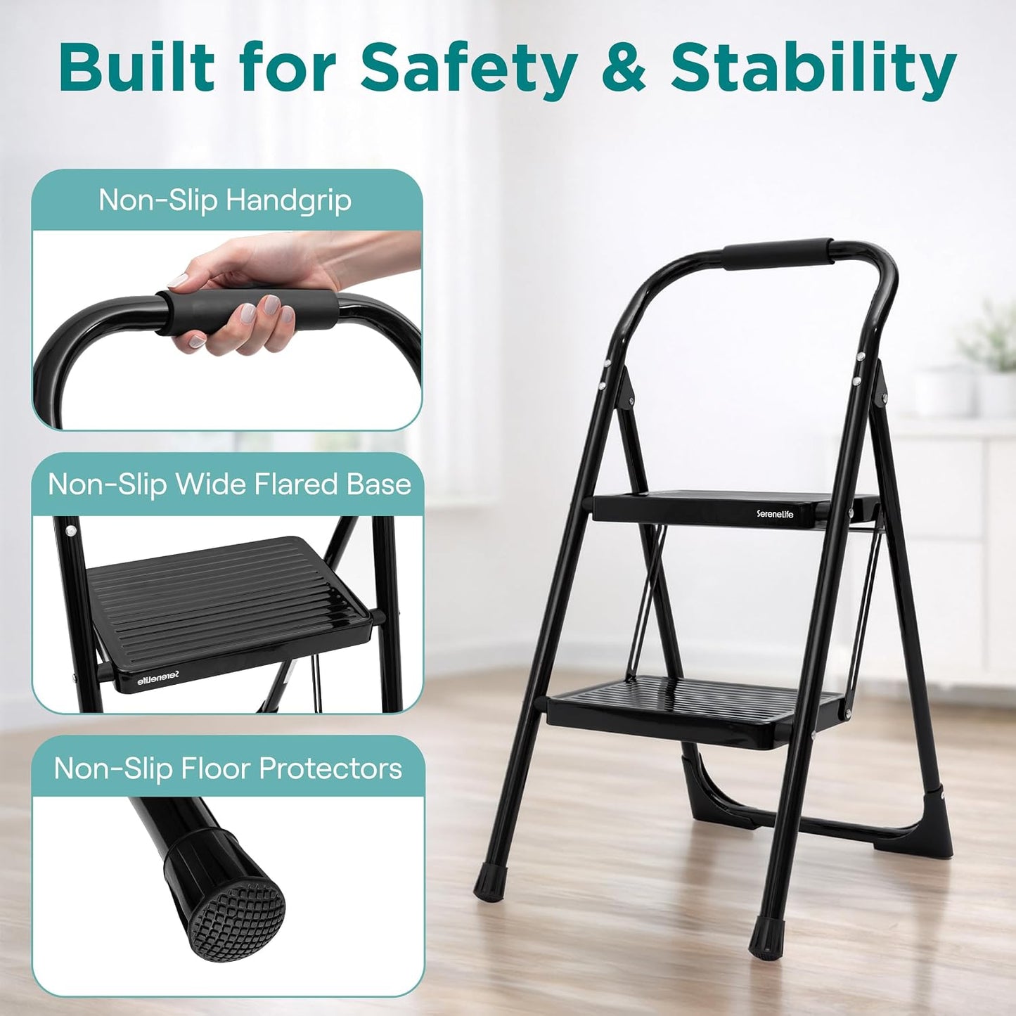 Escalera plegable 2 escalones acero resistente 570lb
