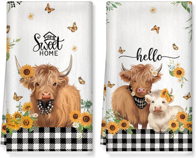 Toalla de cocina Highland Cow de algodón grueso y suave 16.5 x 27.5 pulgadas