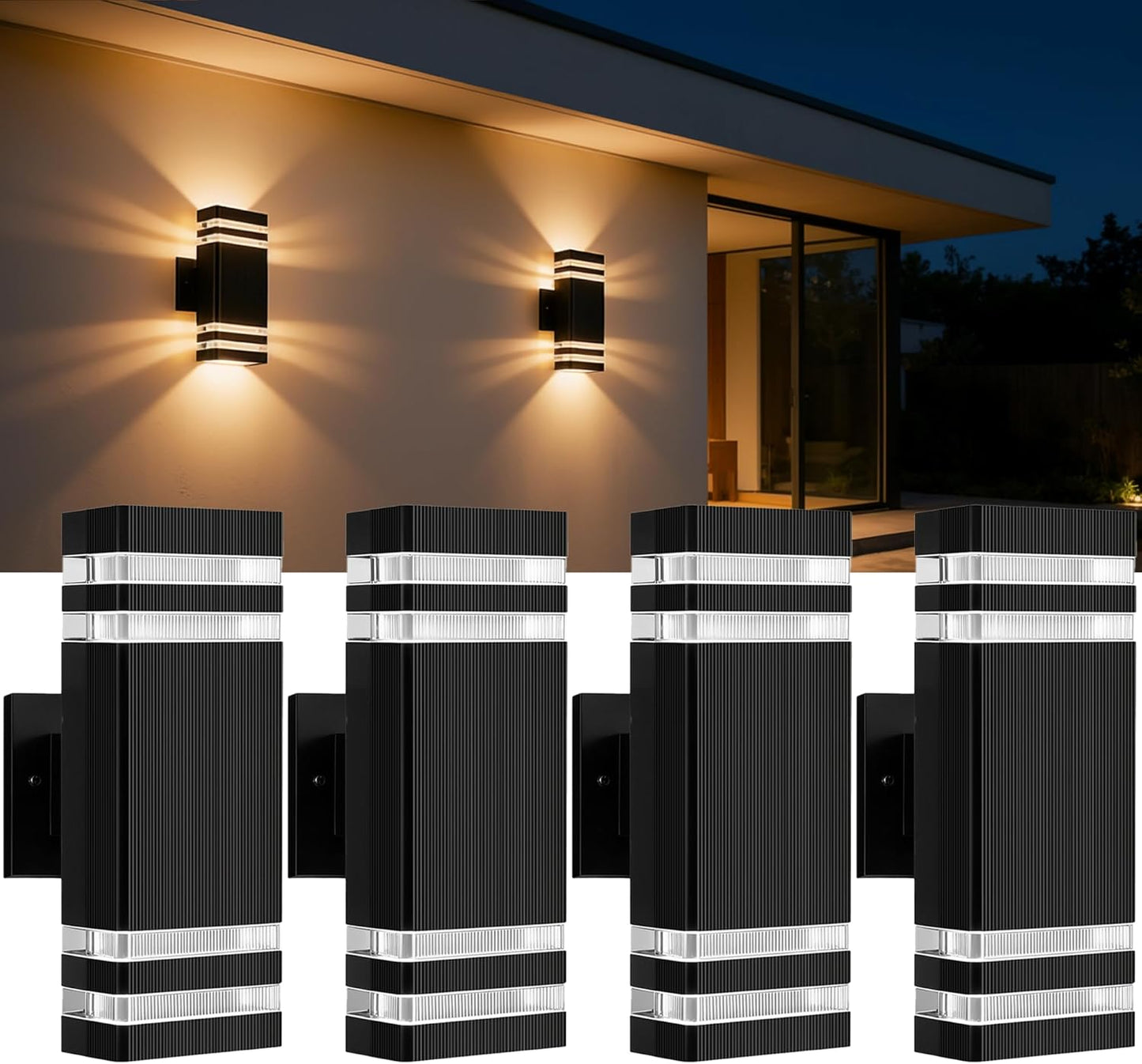 4 Luces Cuadradas Pared Exteriores LED 7W 3000K Blanco Cálido