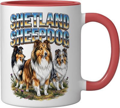 Taza cerámica perro Shetland Sheepdog vintage rojo/blanco