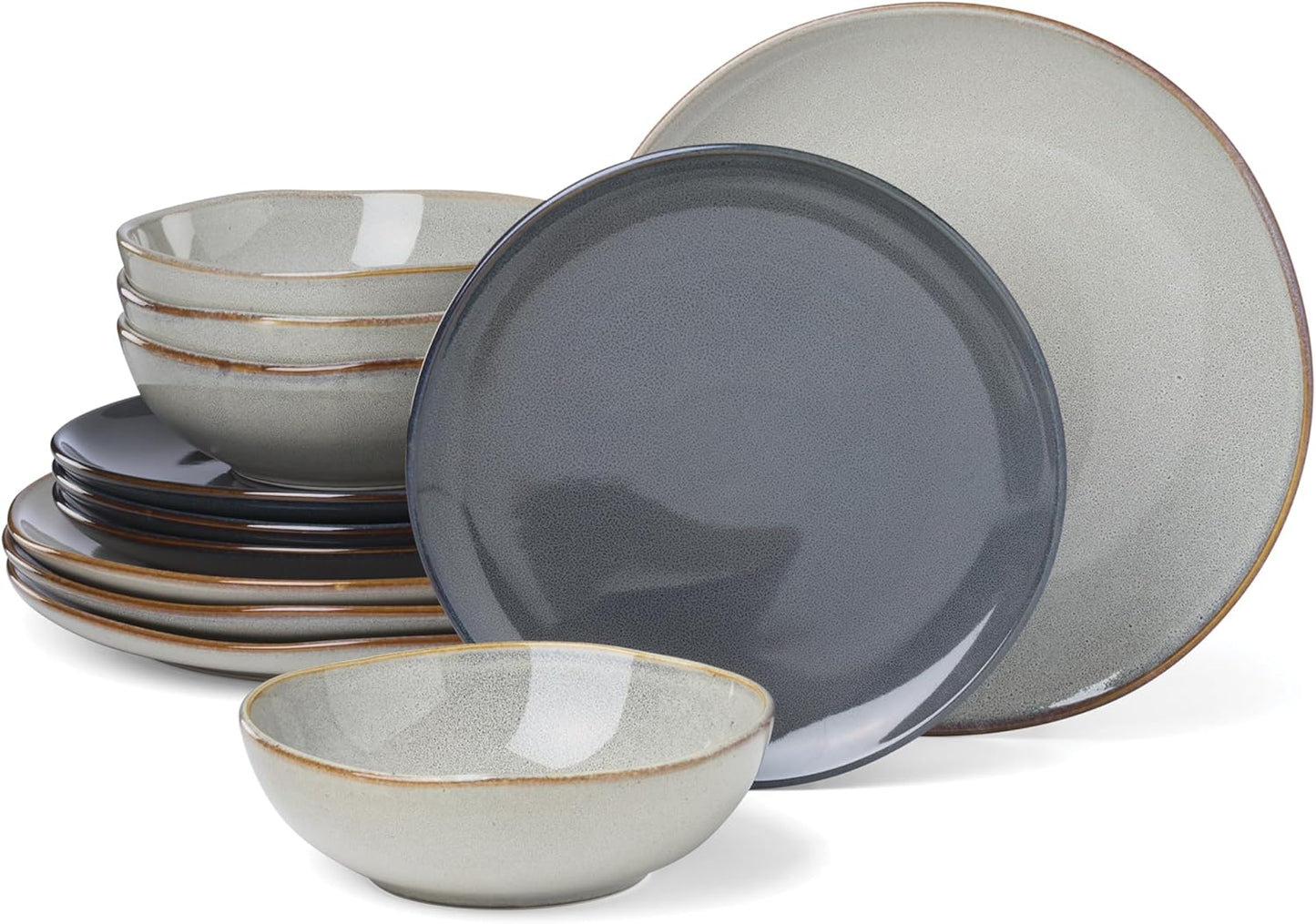 Set 12 Pzas Cerámica Gray para 4 con Plato y Tazón