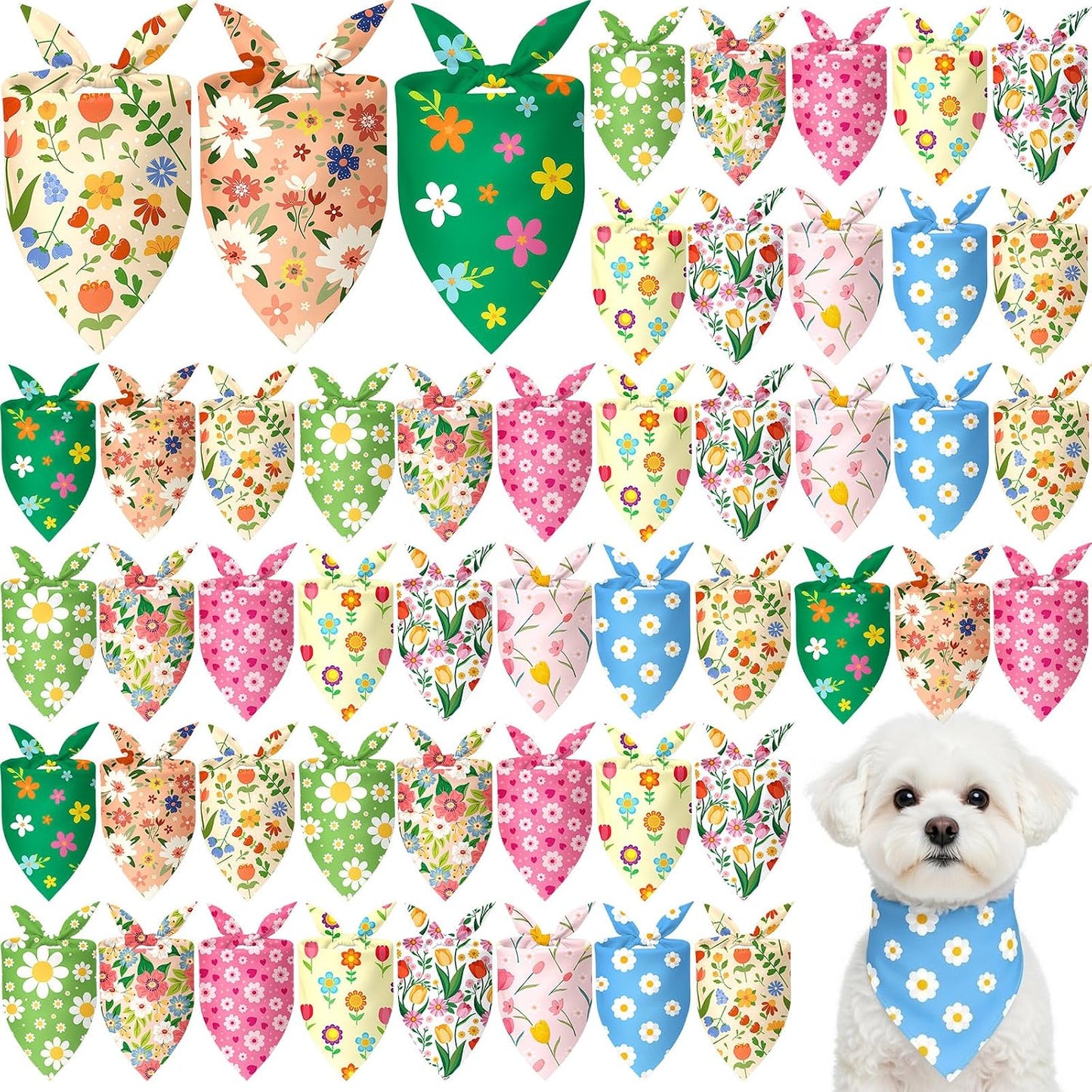 50 Bandanas Primavera para Perro con Flores Ajustables