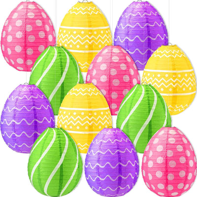 12 Pzas Decoraciones Pascua 10pulg Huevos Faroles Colgantes