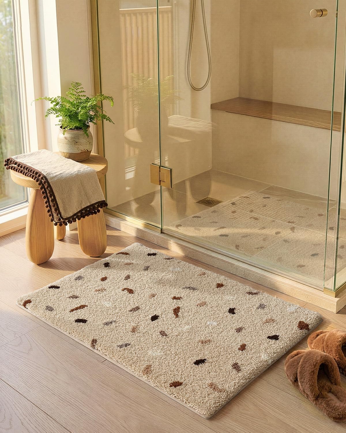 Alfombra baño antideslizante microfibra gruesa caqui 20x32
