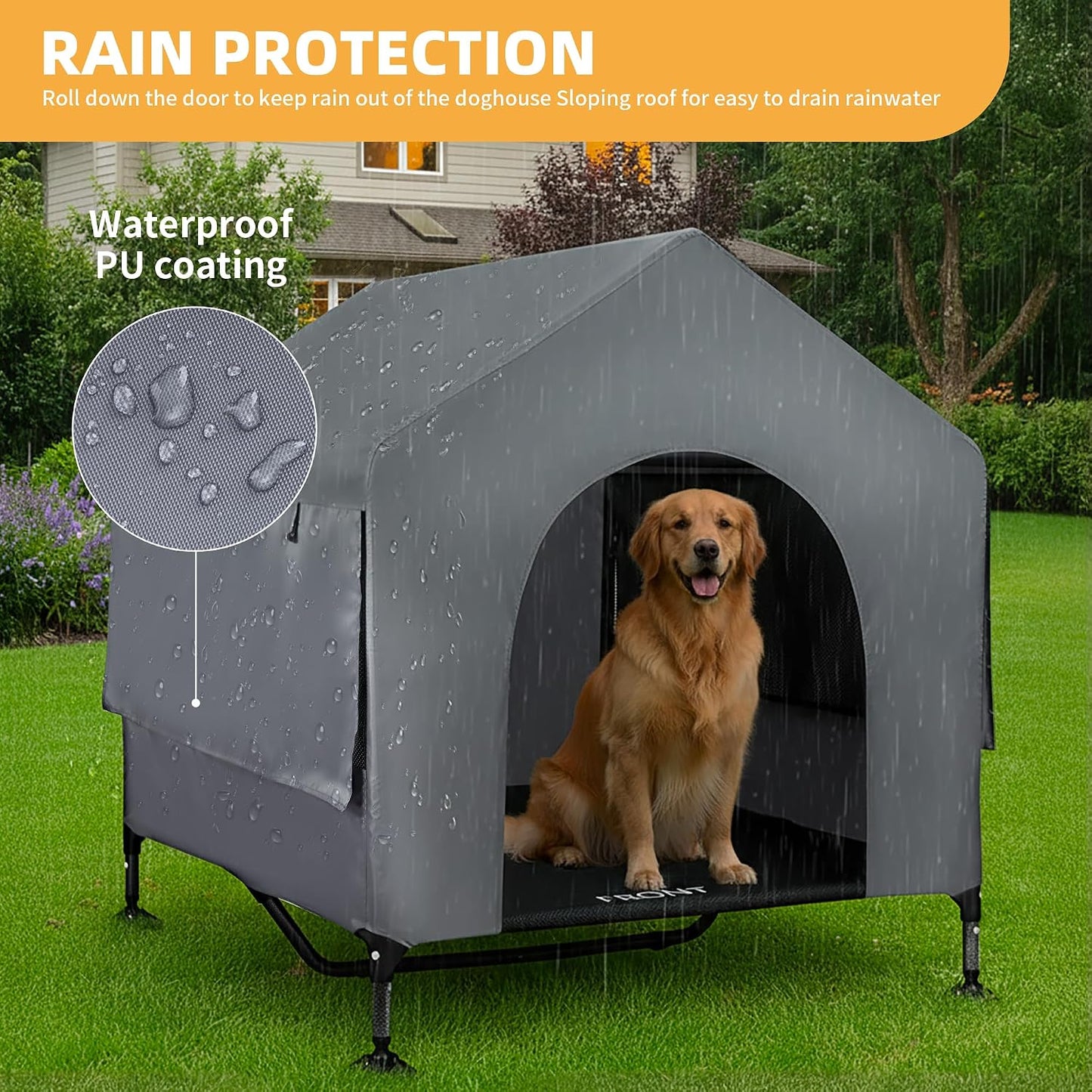 Casa perro 42pulg 2en1 con ventanas malla transpirable cama elevada