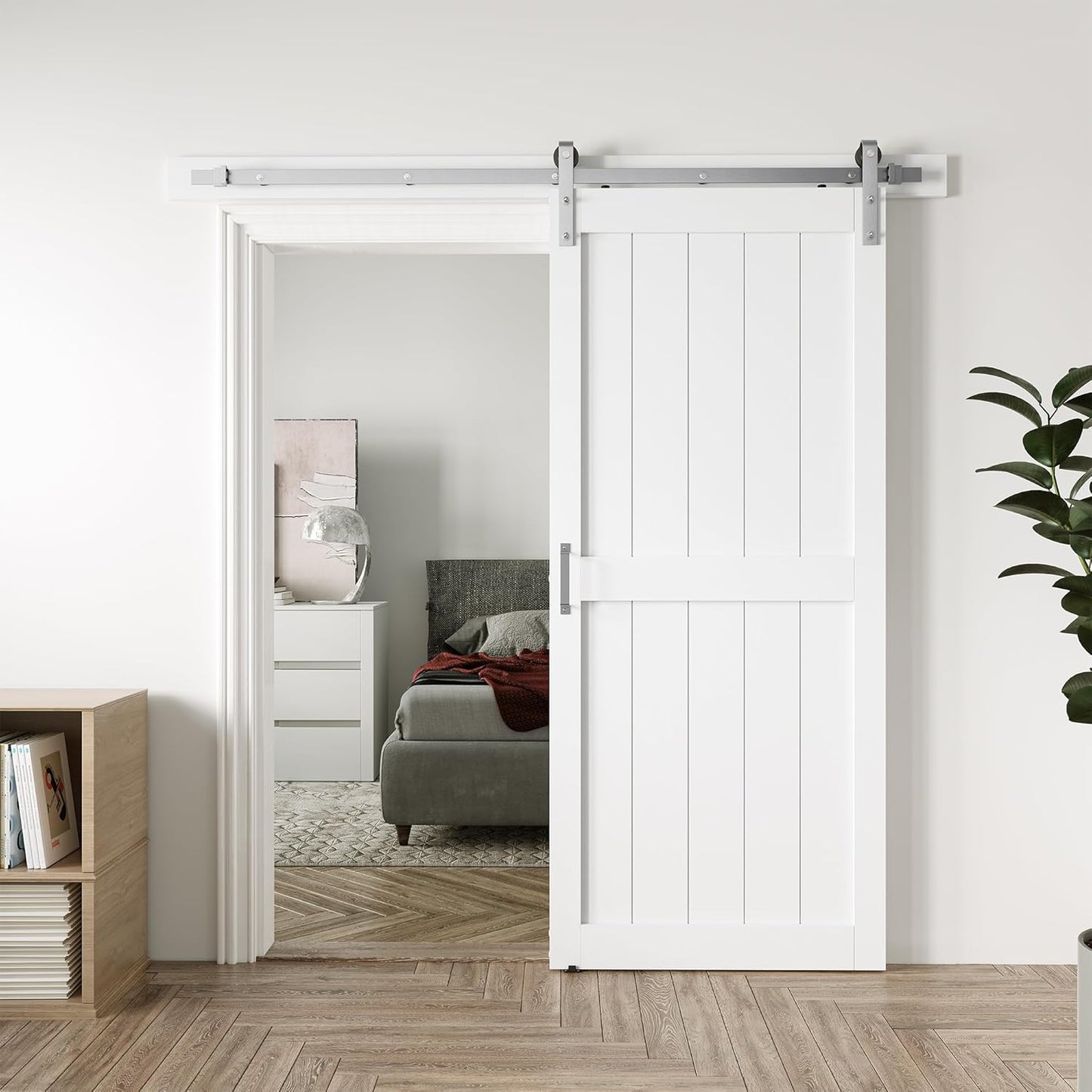 Puerta corredera granero 36x84pulg blanca níquel