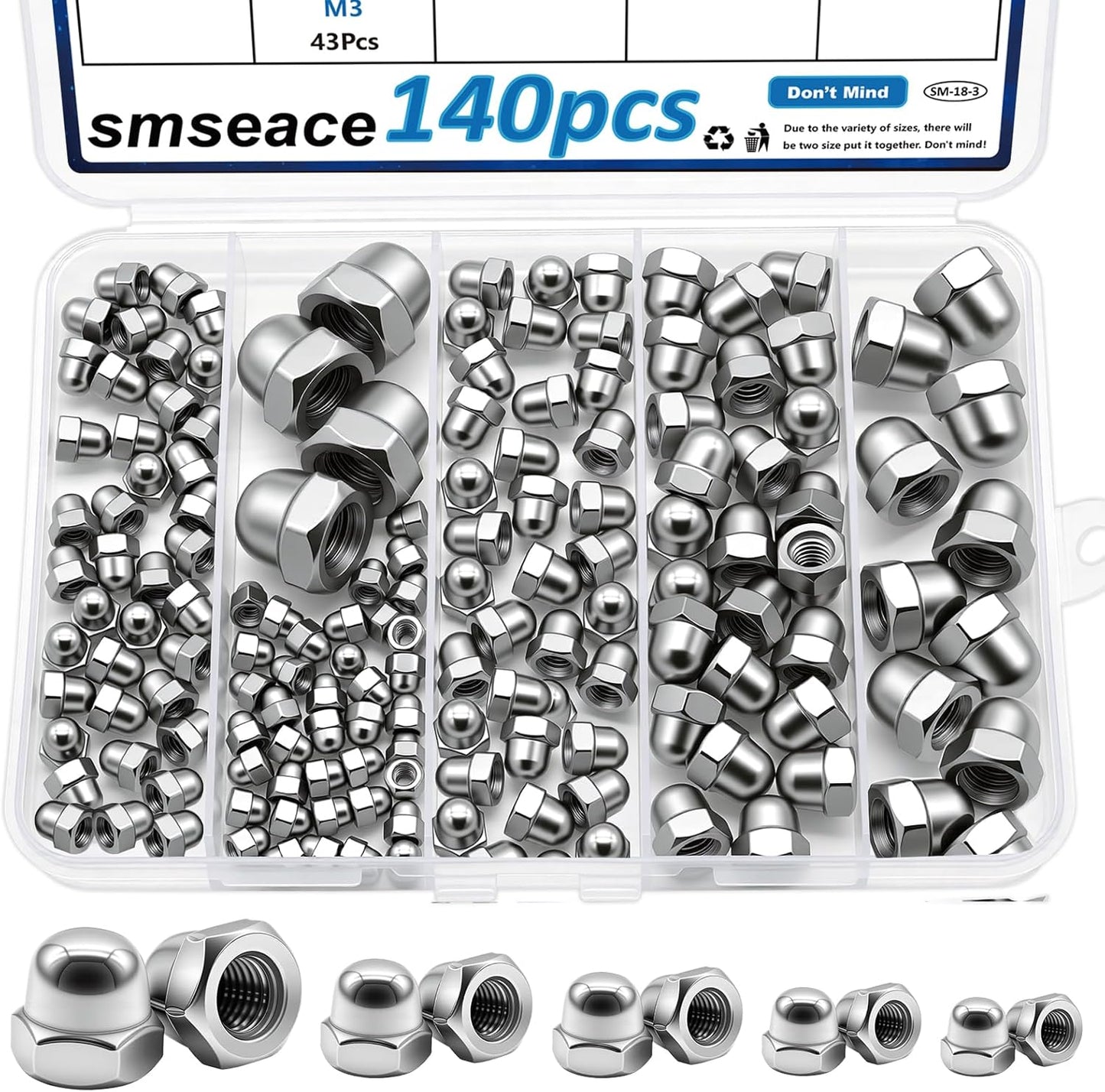 Kit 140 Tuercas Bellota Acero Inox 304 M3-M10 Tapas Protección