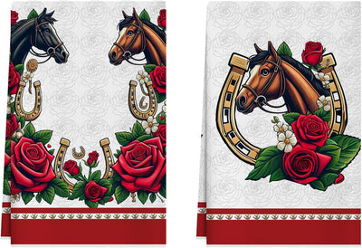 Juego de 2 paños de cocina Kentucky Roses Horse Rcing 18 x 26 pulgadas