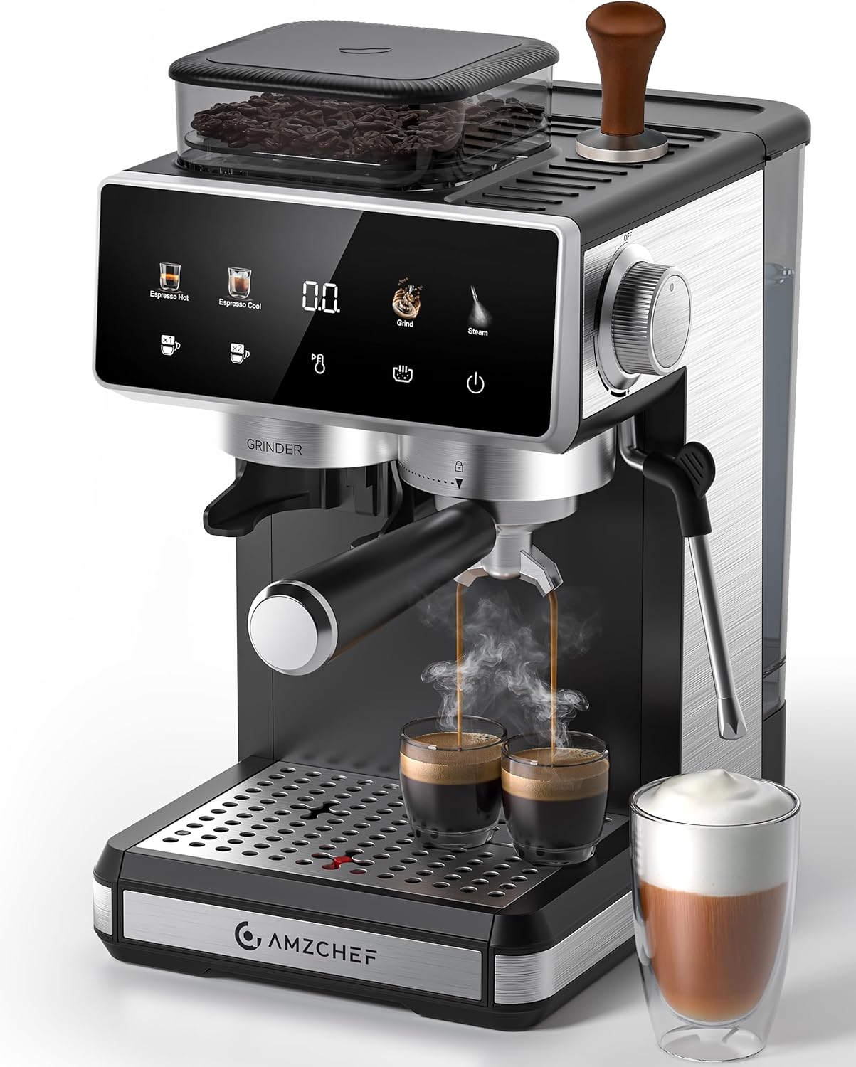 Cafetera Espresso Negro con Molinillo y Preinfusión