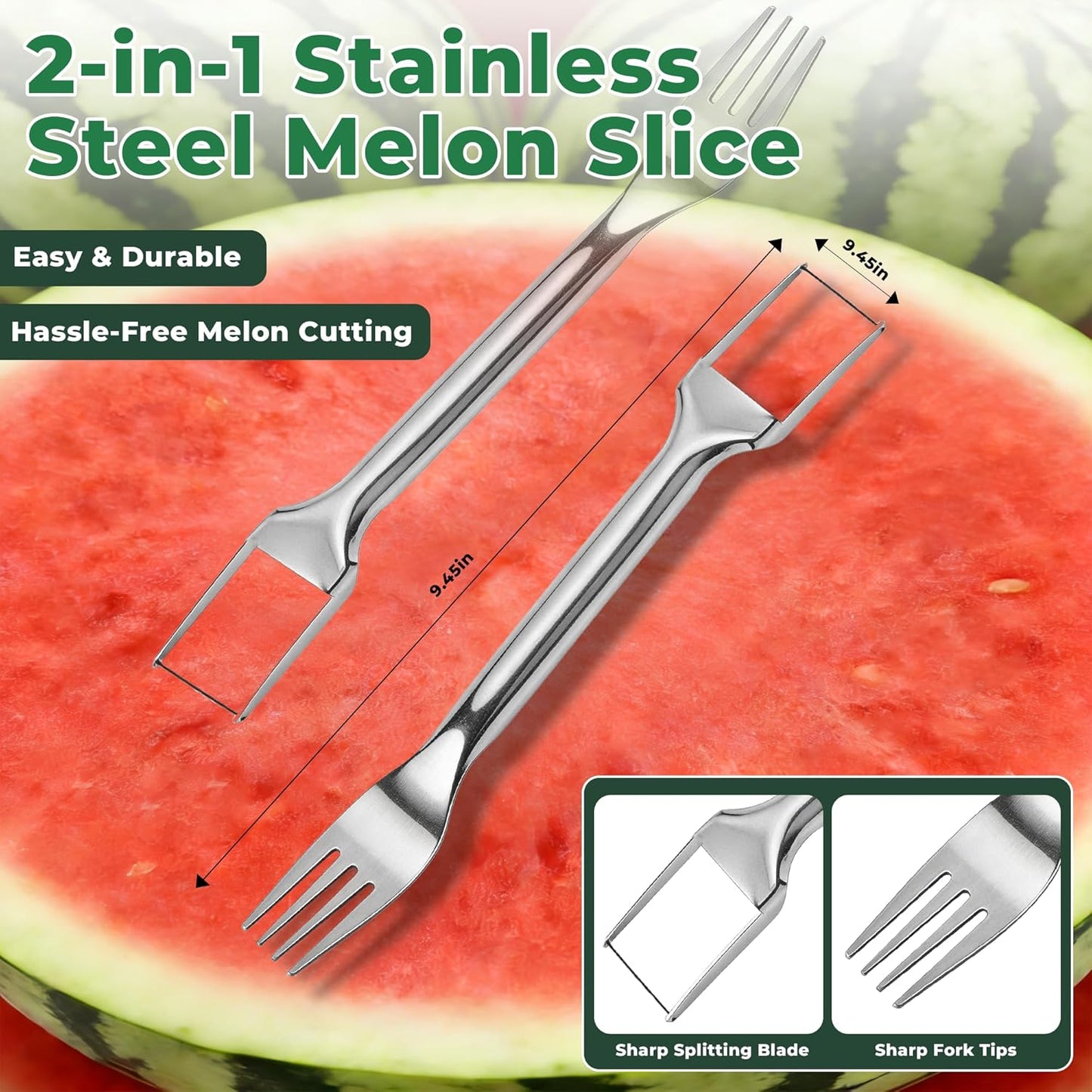 Cortador de sandía 2 en 1 acero inoxidable mango ergonómico