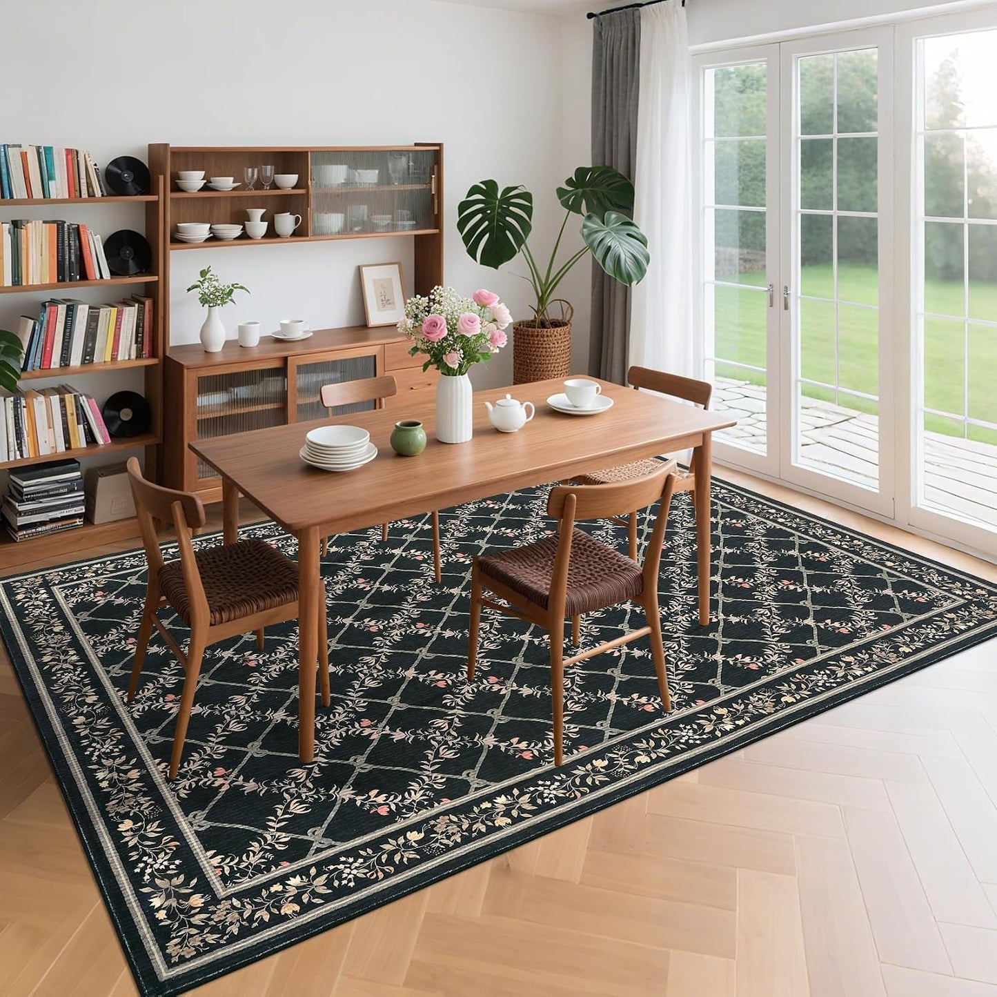 Tapete 10x13 pulg flores modernas lavable para sala dormitorio