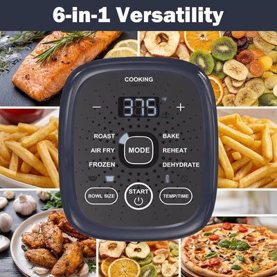 Freidora aire vidrio 6en1 horno encimera 1500W cuencos 2.6-4.7qt