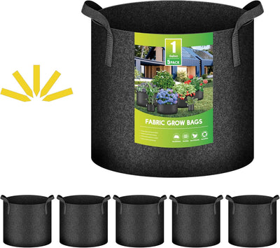5 Pzas Bolsas Cultivo 1gal Tela Aireación Resistente con Asas
