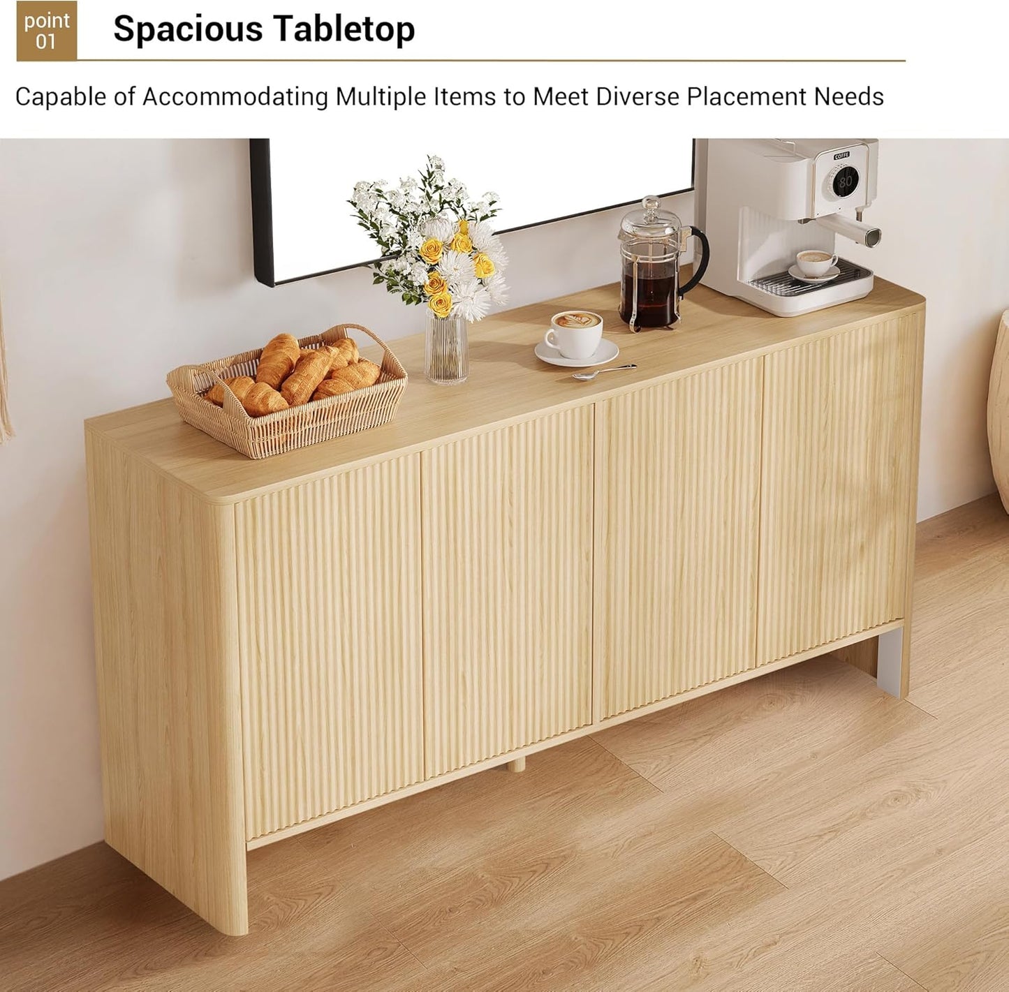 Armario buffet madera moderna acanalada 58pulg mesa consola