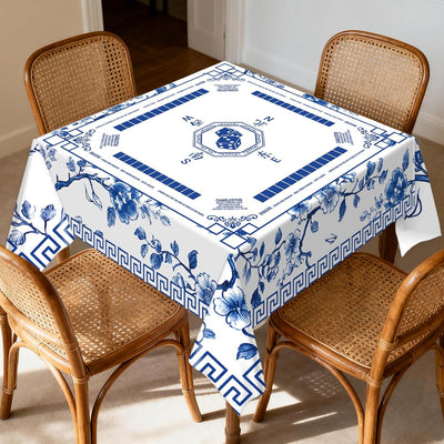 Mantel de Mahjong con flores azules cuadrado para fiestas