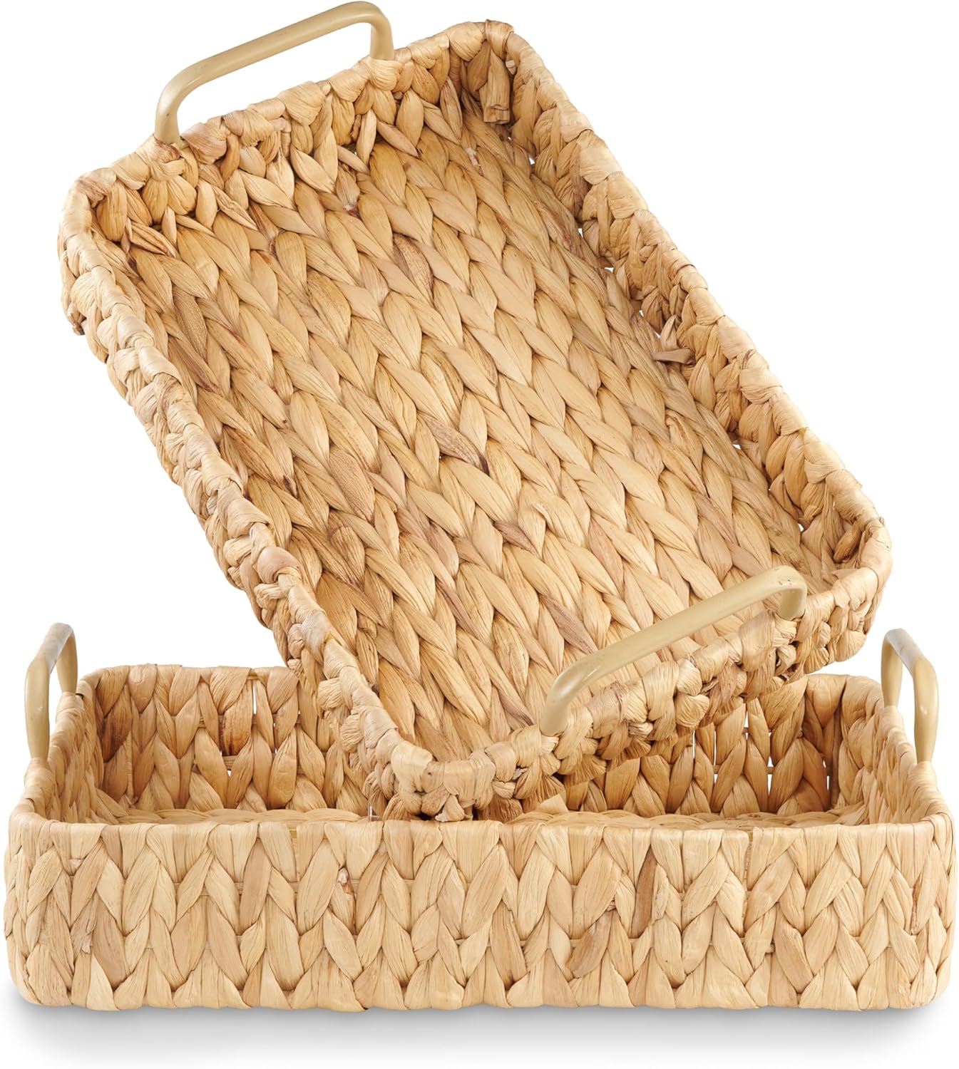 Set 2 Canastas Relleno Wicker con Tapas y Bandejas Rectangulares