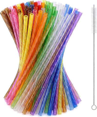 Paquete de 100 popotes reutilizables de plástico para bebidas frías y niños