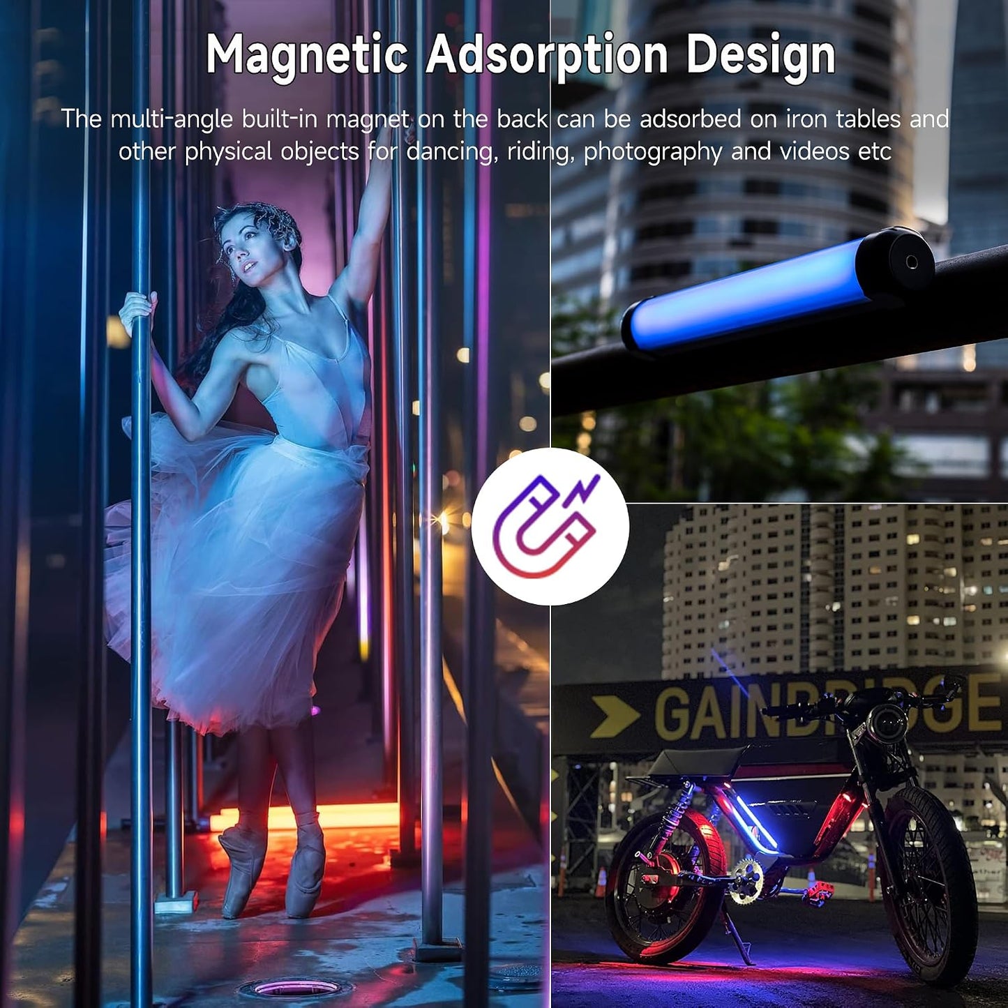 2 Tubos Luz RGB Magnéticos App Carga C 3.7V Batería Recargable