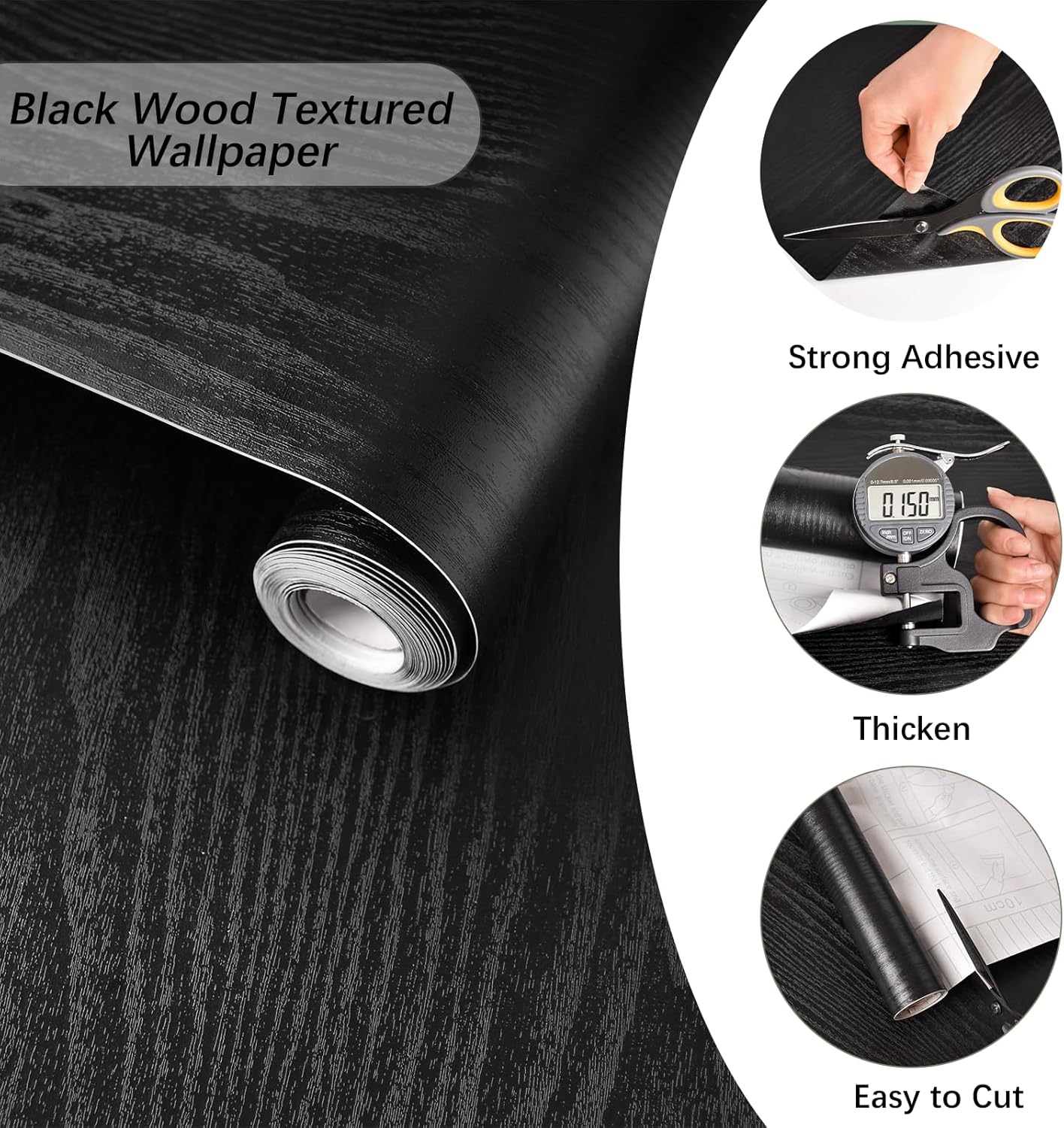 Papel tapiz madera negra impermeable autoadhesivo 197x17.7pulg
