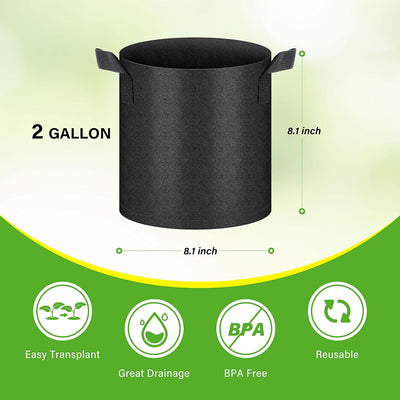 6 Pzas Bolsas Cultivo 2gal Tela Aireación Asa Negro