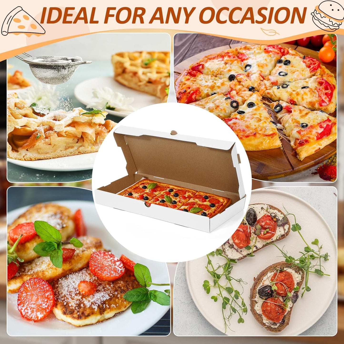 100 Cajas Pizza 14x7pulg Rectangulares Resistentes