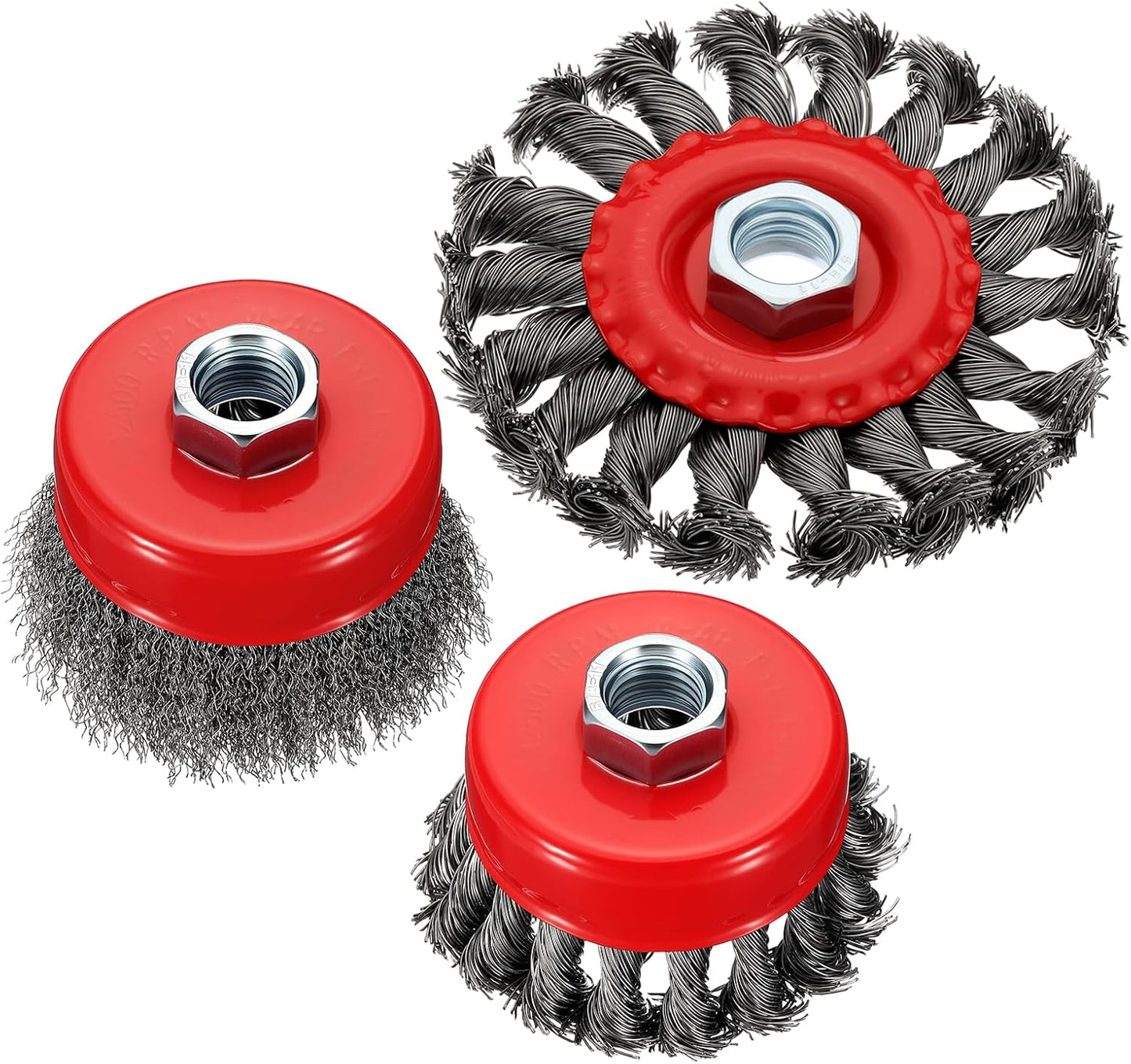 Set 3 Cepillos Alambre Acero Carbono 3pulg Eje 5/8pulg