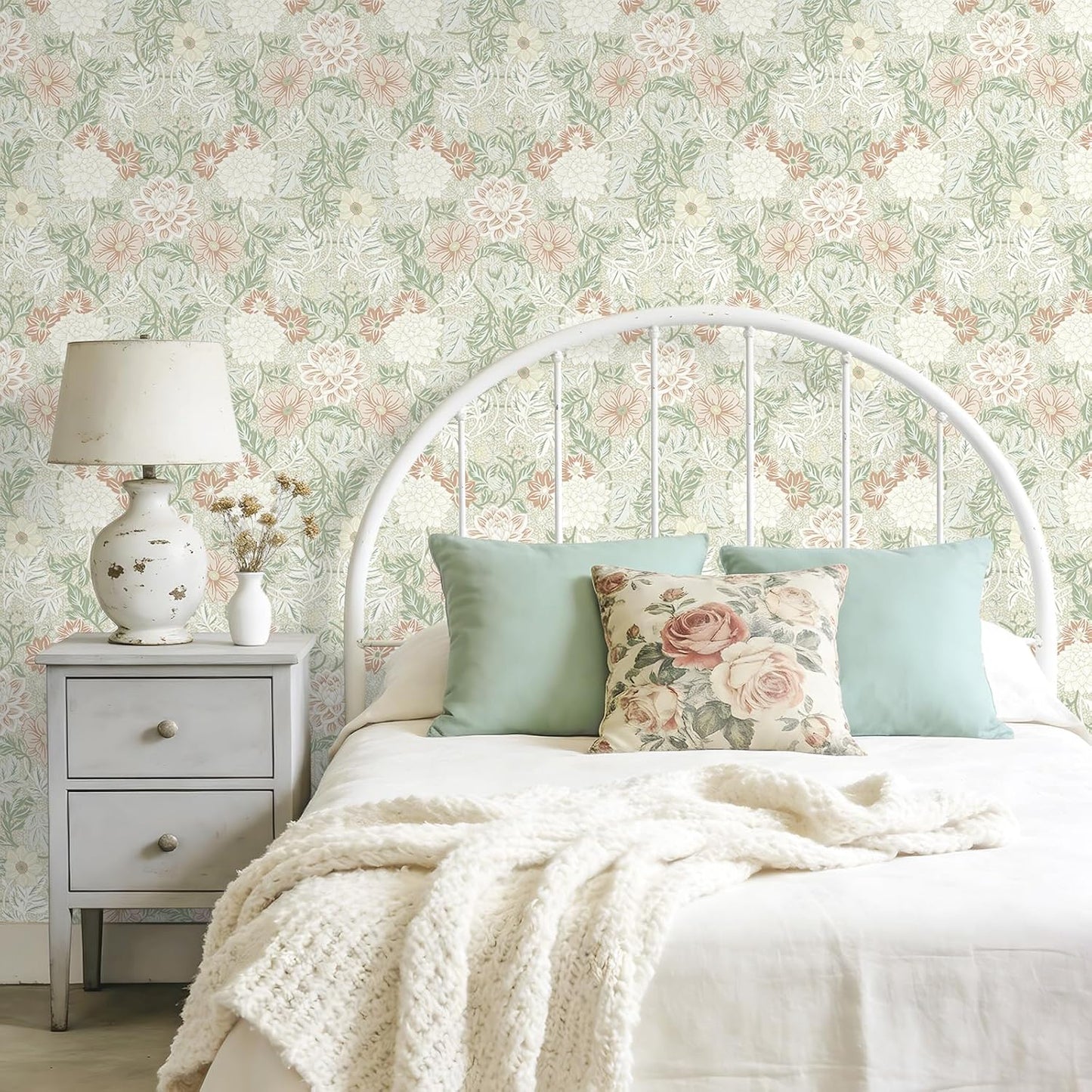 Papel tapiz floral despegable y pegable vintage 17.7x118pulg