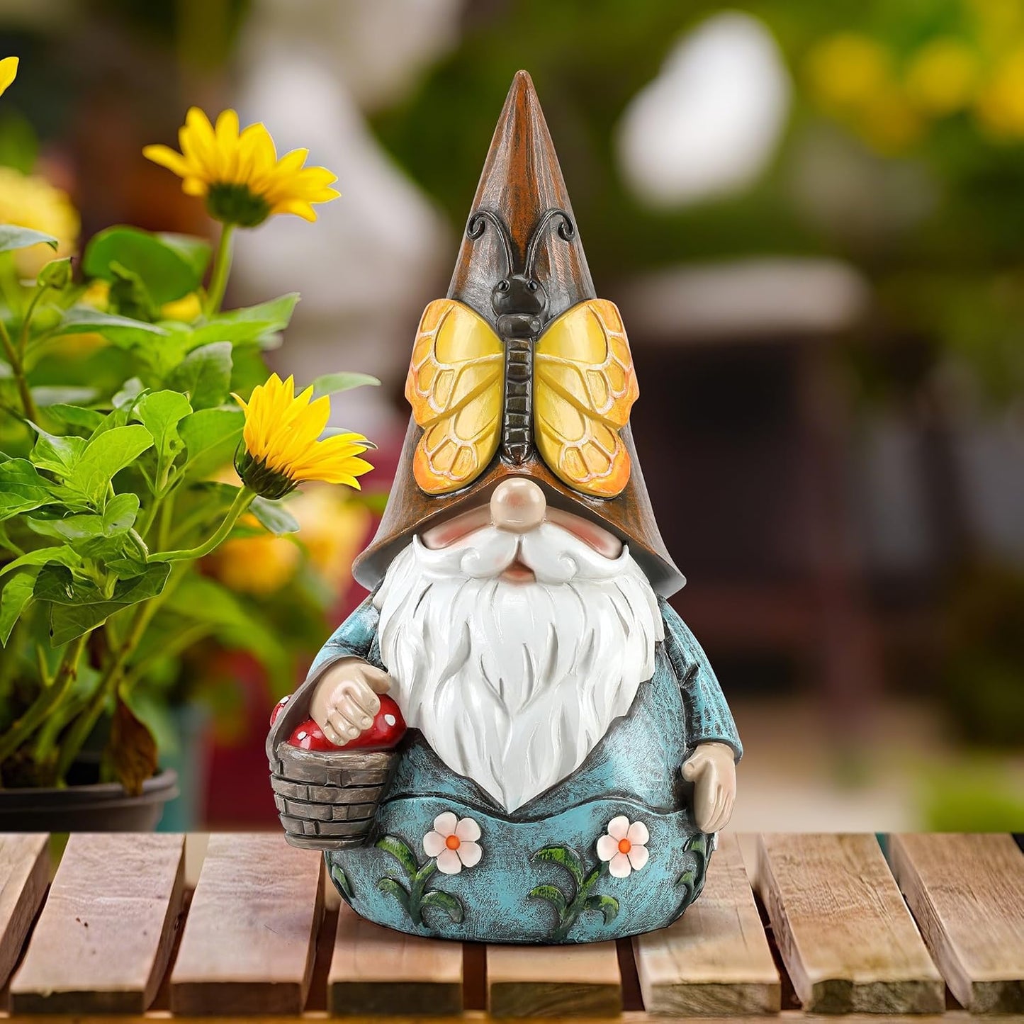 Estatua gnomo jardín mariposa 7.3pulg decoración