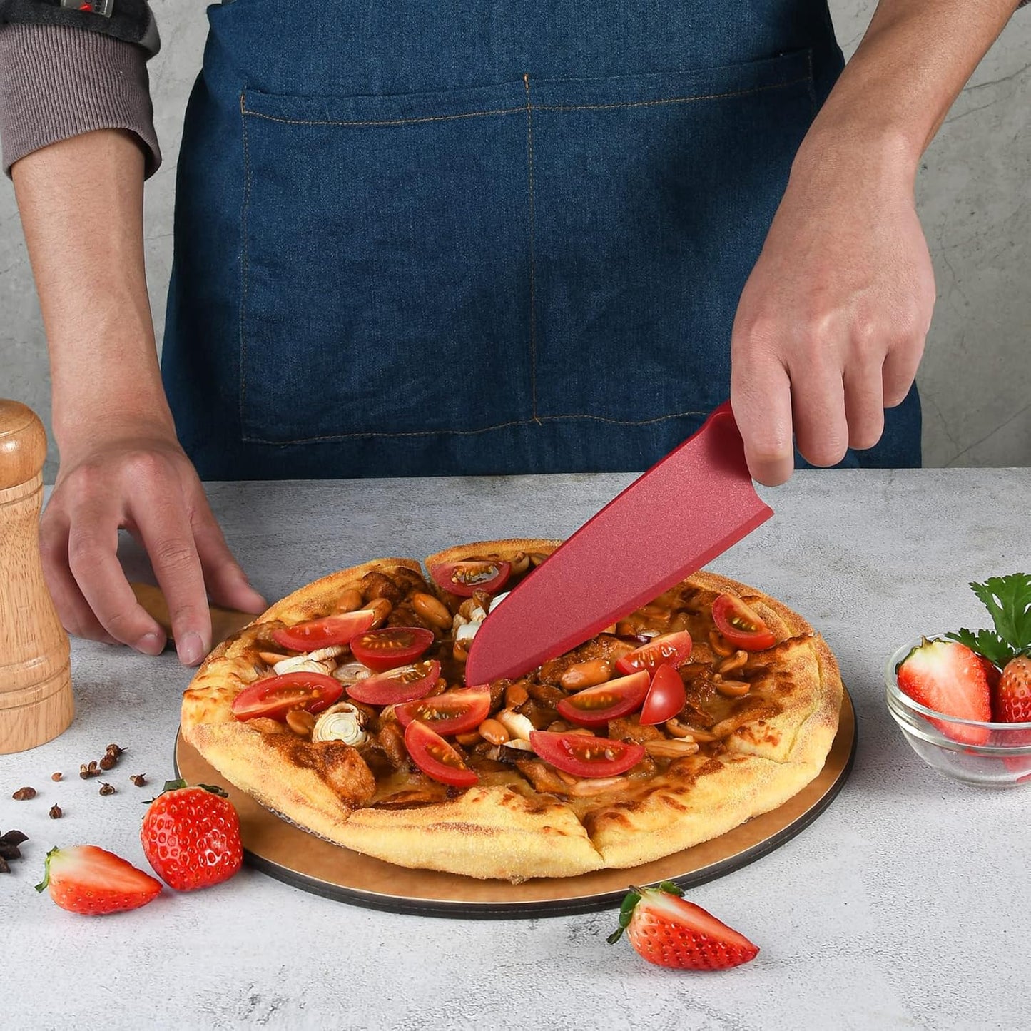 Cuchillo de plástico para sartenes antiadherentes 9 pulgadas rojo