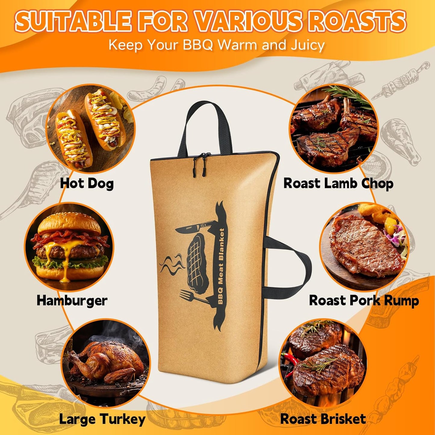 Manta barbacoa reutilizable para carne con asas