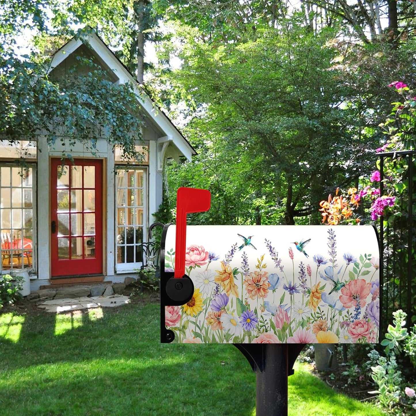 Fundas magnéticas para buzón colibrí 21x18pulg flores primavera