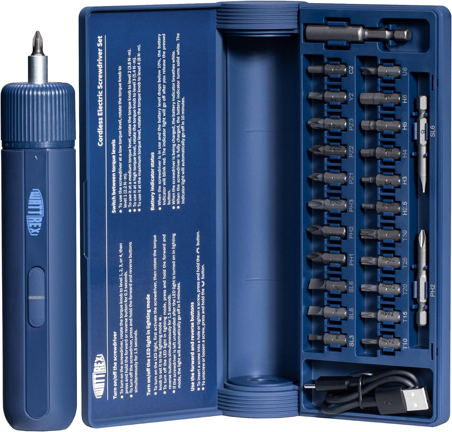 Juego destornilladores inalámbricos 4V 24 puntas S2 luz LED