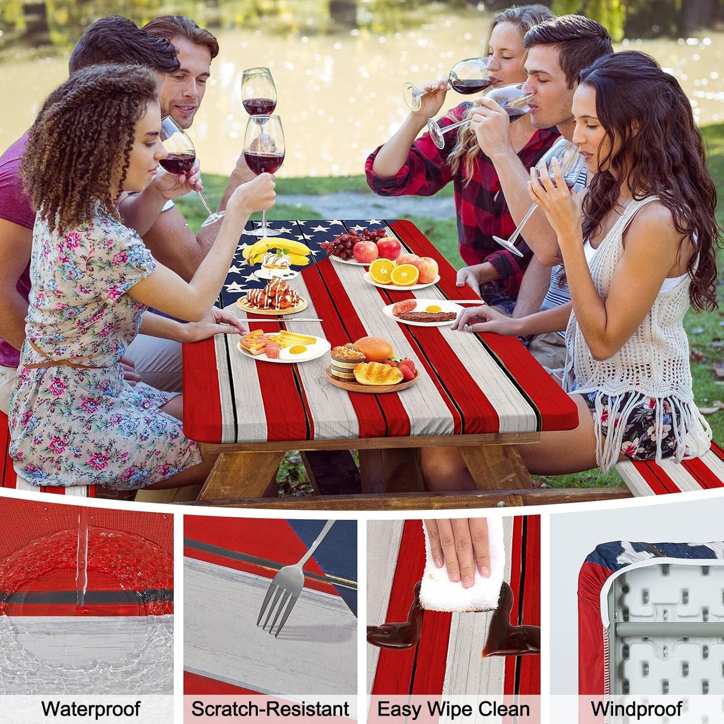 Funda de mesa de picnic con fundas de banco y mantel impermeable para acampar